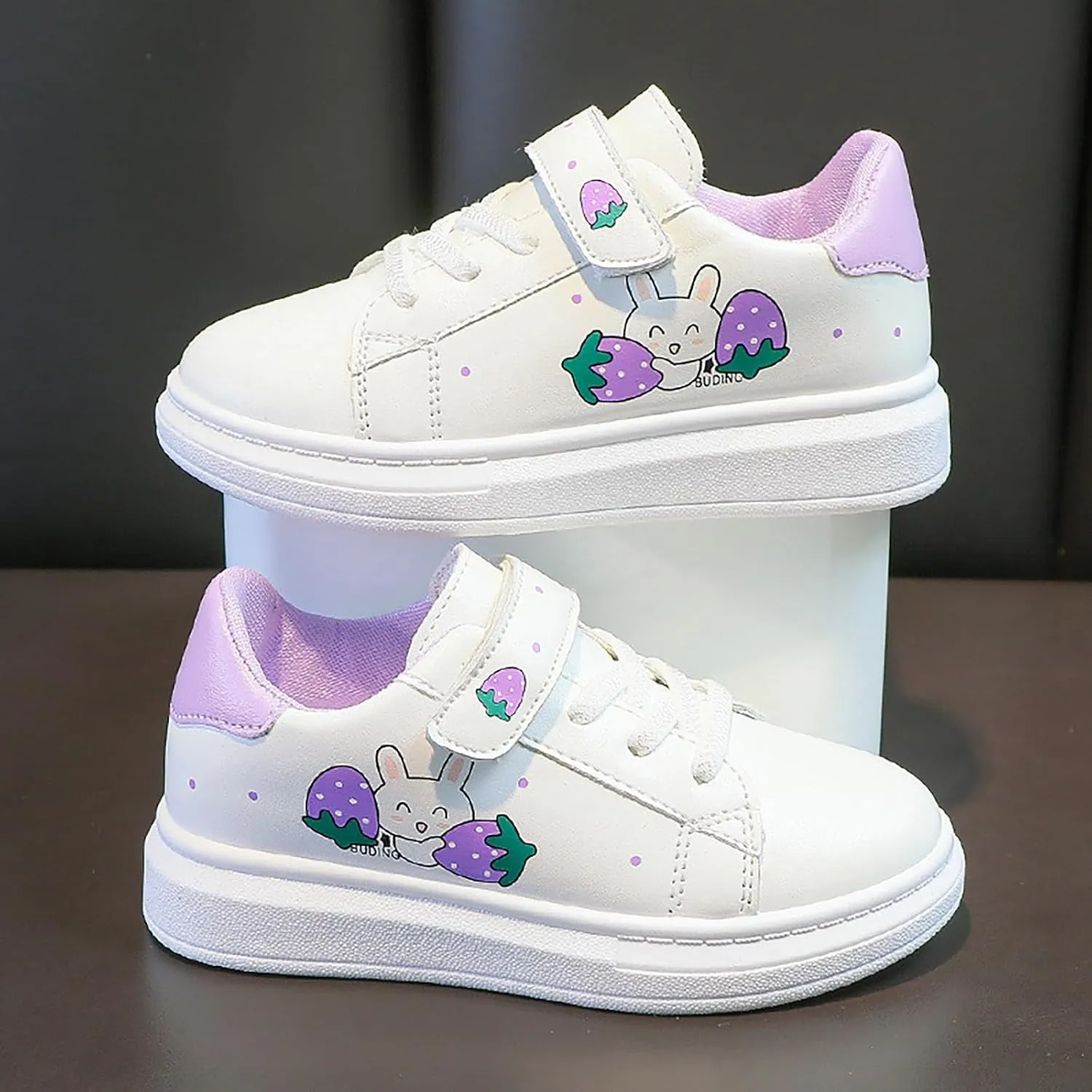 Toddler Boys Cartoon Bunny Pattern Flats Shoes Boys Girls Hook and Loop Breathable Leather Sneakers Canvas Shoes Kids