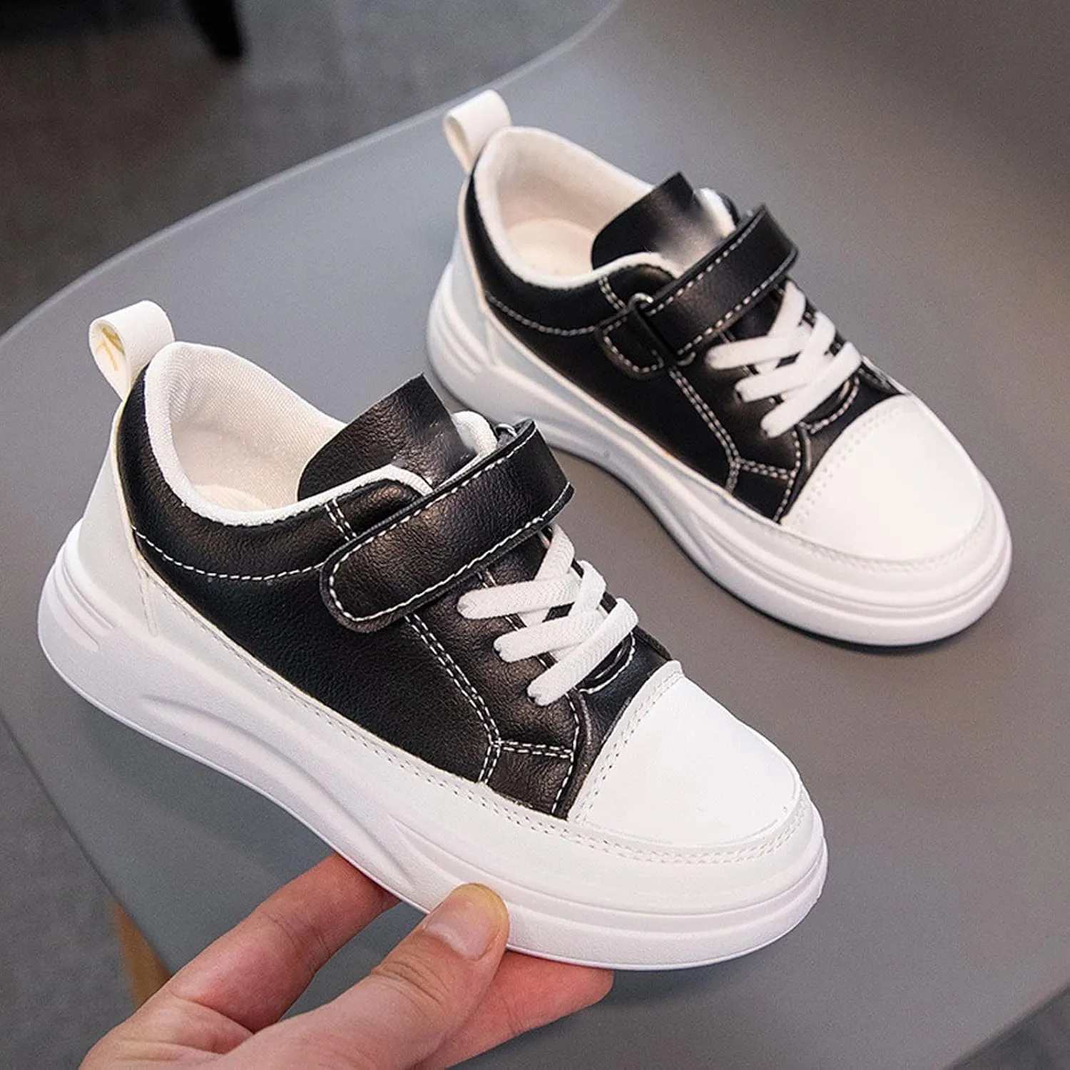 Toddler Girl Sneakers Toddler Shoes for Boys Girls, Kids Low Top Leather Sneakers Adjustable Strap Running Walking