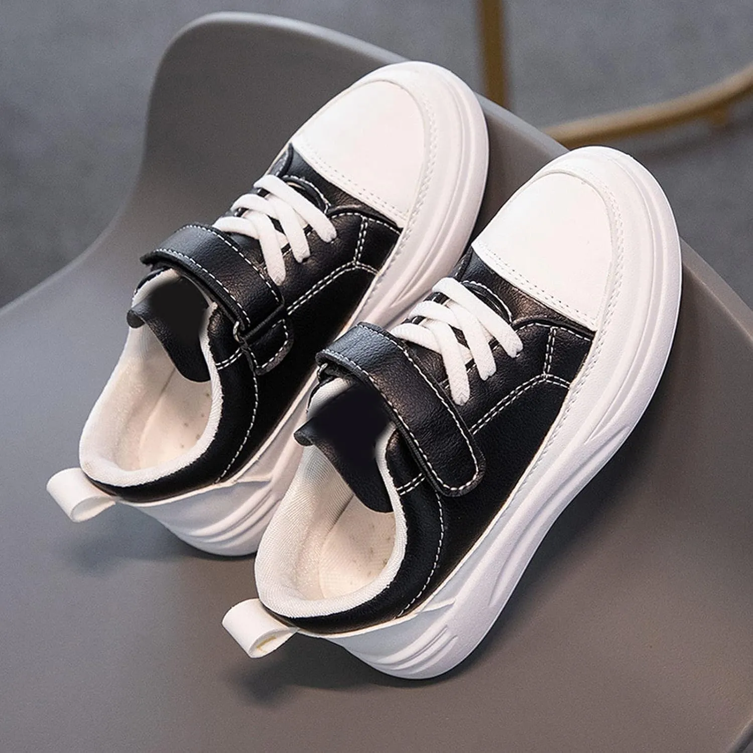 Toddler Girl Sneakers Toddler Shoes for Boys Girls, Kids Low Top Leather Sneakers Adjustable Strap Running Walking