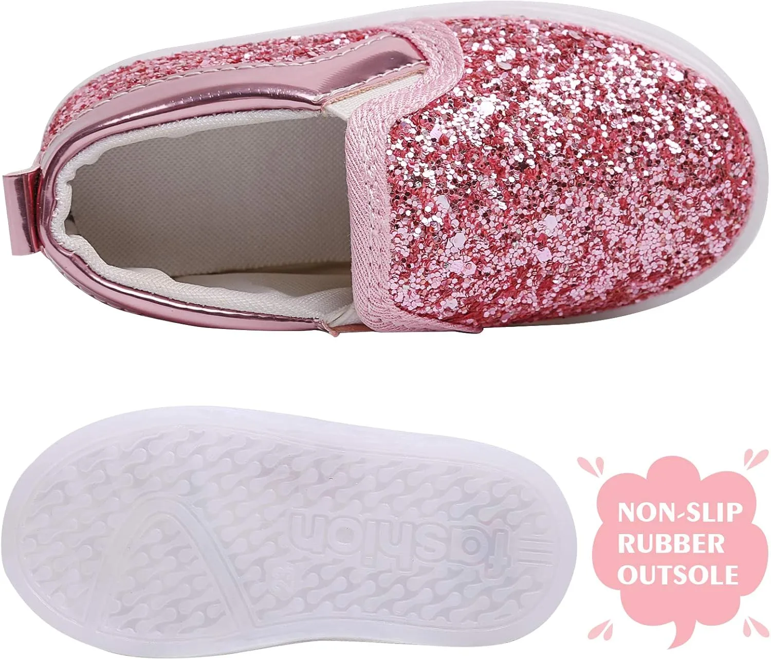 Toddler Girl's Light Up Sequins Slip On Loafers Baby Glitter Shoes Flashing LED Casual Princess Party Shoes Flat Sneakers (Toddler/Little Kid)