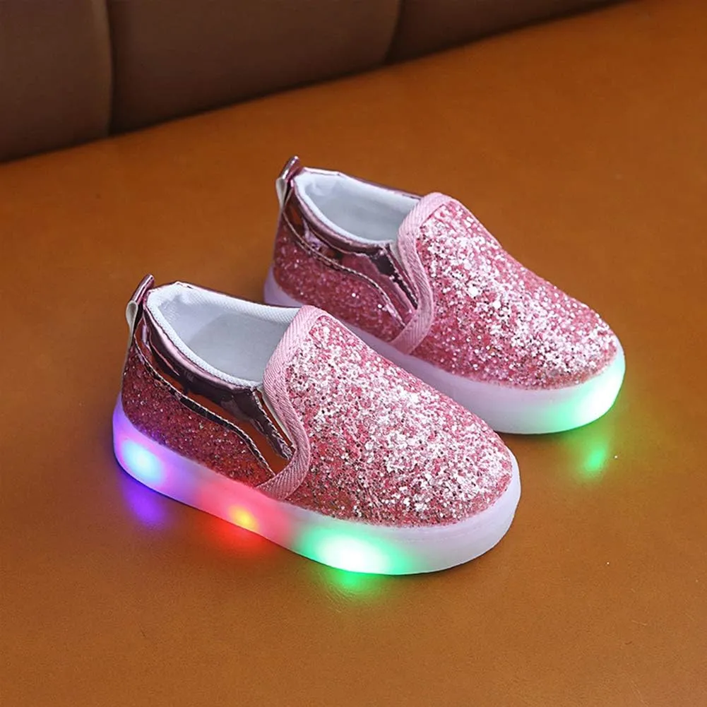 Toddler Girl's Light Up Sequins Slip On Loafers Baby Glitter Shoes Flashing LED Casual Princess Party Shoes Flat Sneakers (Toddler/Little Kid)