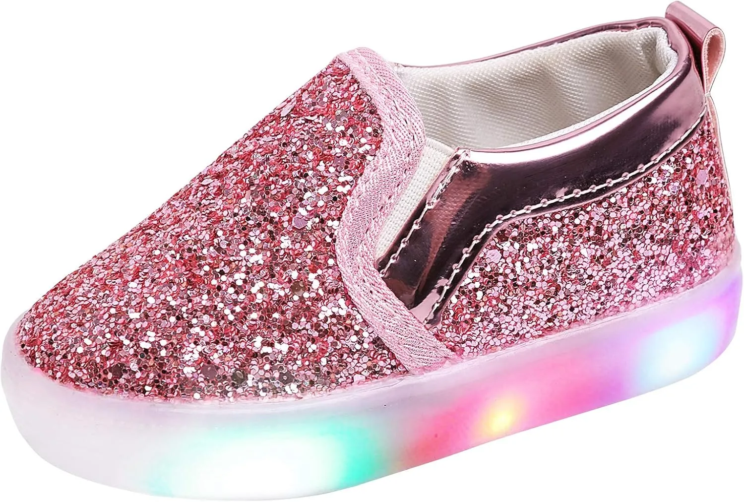 Toddler Girl's Light Up Sequins Slip On Loafers Baby Glitter Shoes Flashing LED Casual Princess Party Shoes Flat Sneakers (Toddler/Little Kid)