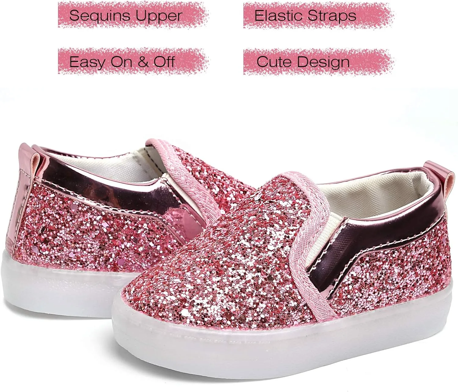 Toddler Girl's Light Up Sequins Slip On Loafers Baby Glitter Shoes Flashing LED Casual Princess Party Shoes Flat Sneakers (Toddler/Little Kid)