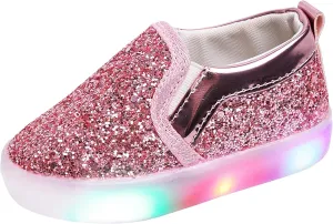 Toddler Girl's Light Up Sequins Slip On Loafers Baby Glitter Shoes Flashing LED Casual Princess Party Shoes Flat Sneakers (Toddler/Little Kid)