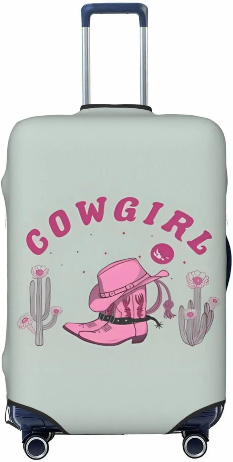 Travel Luggage Cover Suitcase Elastic Washable Stretch Cowgirl Boots Hat Desert Cactus Flower Suitcase Protector Bag,Anti-Scratch Spandex Double-Sided Baggage Covers,X-Large