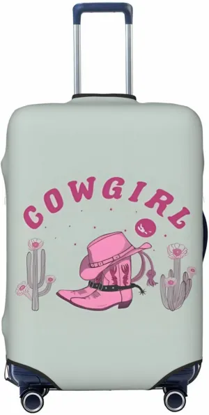 Travel Luggage Cover Suitcase Elastic Washable Stretch Cowgirl Boots Hat Desert Cactus Flower Suitcase Protector Bag,Anti-Scratch Spandex Double-Sided Baggage Covers,X-Large