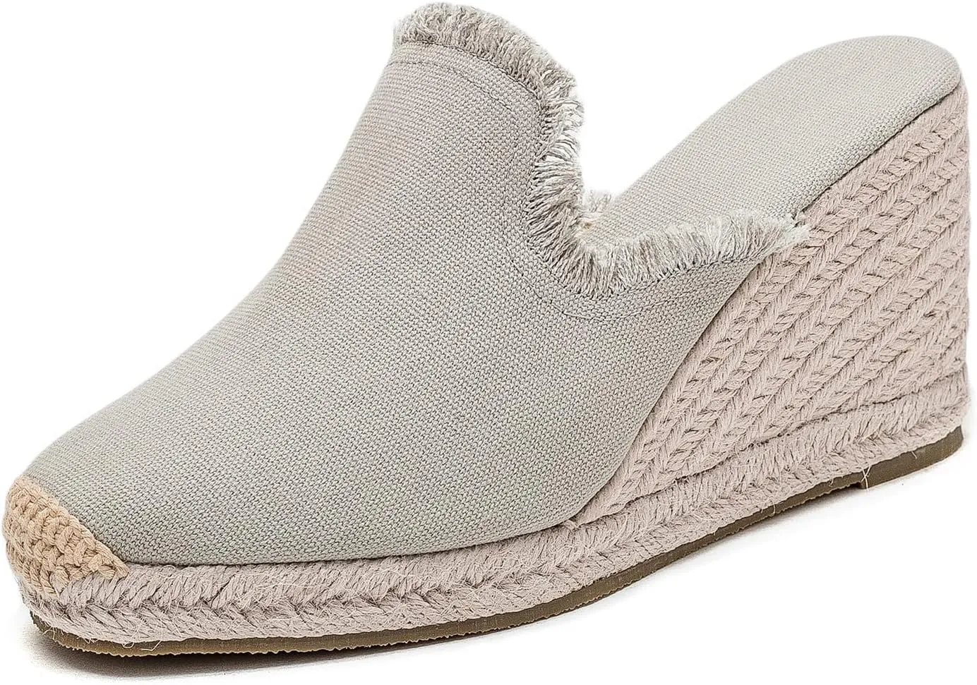 U-lite Peep Toe Platform Wedge Sandals for Women, Breathable Ankle-Tie Microfiber Leather Insole Espadrilles Shoes Grey 9