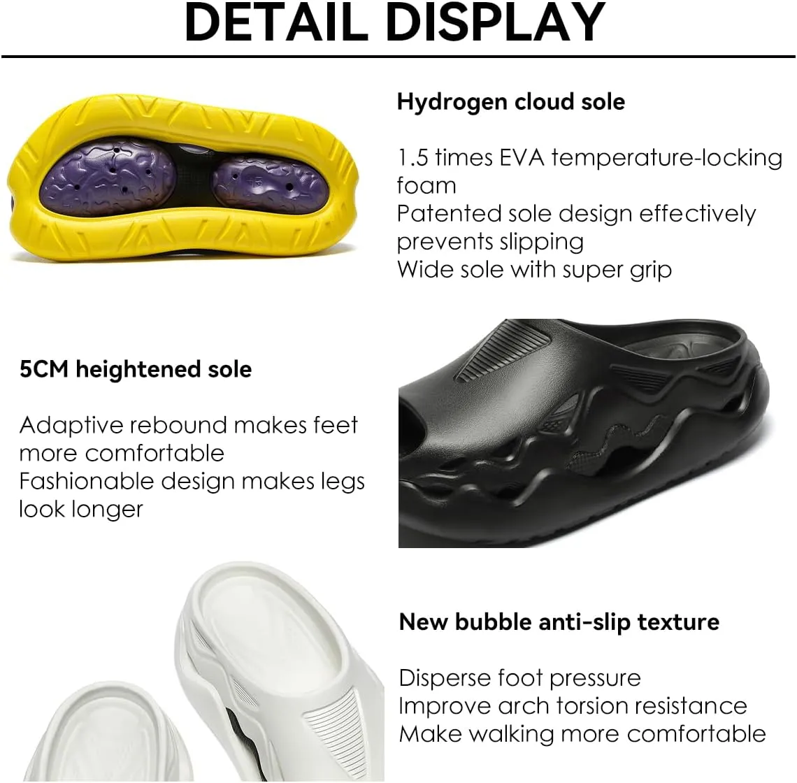 Unisex Outdoor Sports Fashion Chunky Dad Sandals, Mules & Clogs - Breathable Hollow Design, 2in Elevation, Arch Support, Post-Workout Recovery, Waterproof & Quick-Dry, Non-Slip Slides