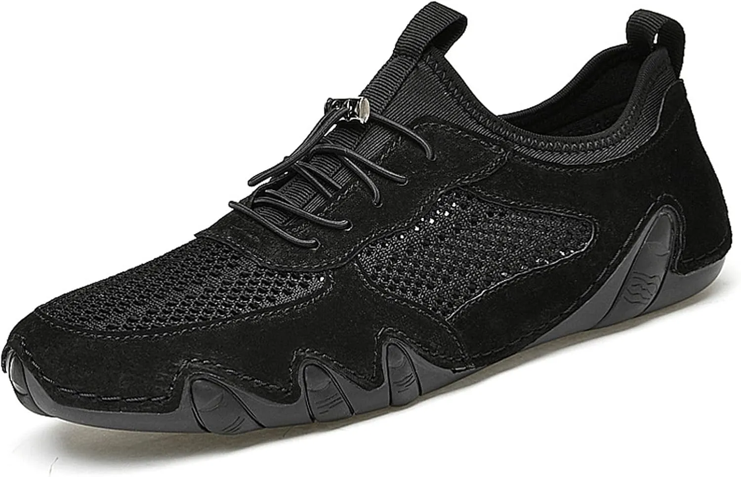 URLECHS Men's Leather Breathable Mesh Loafers,Lightweight Comfortable Slip On Outdoor Casual Shoes Hand Stitched Fashion Sneakers Flat Driving Shoes