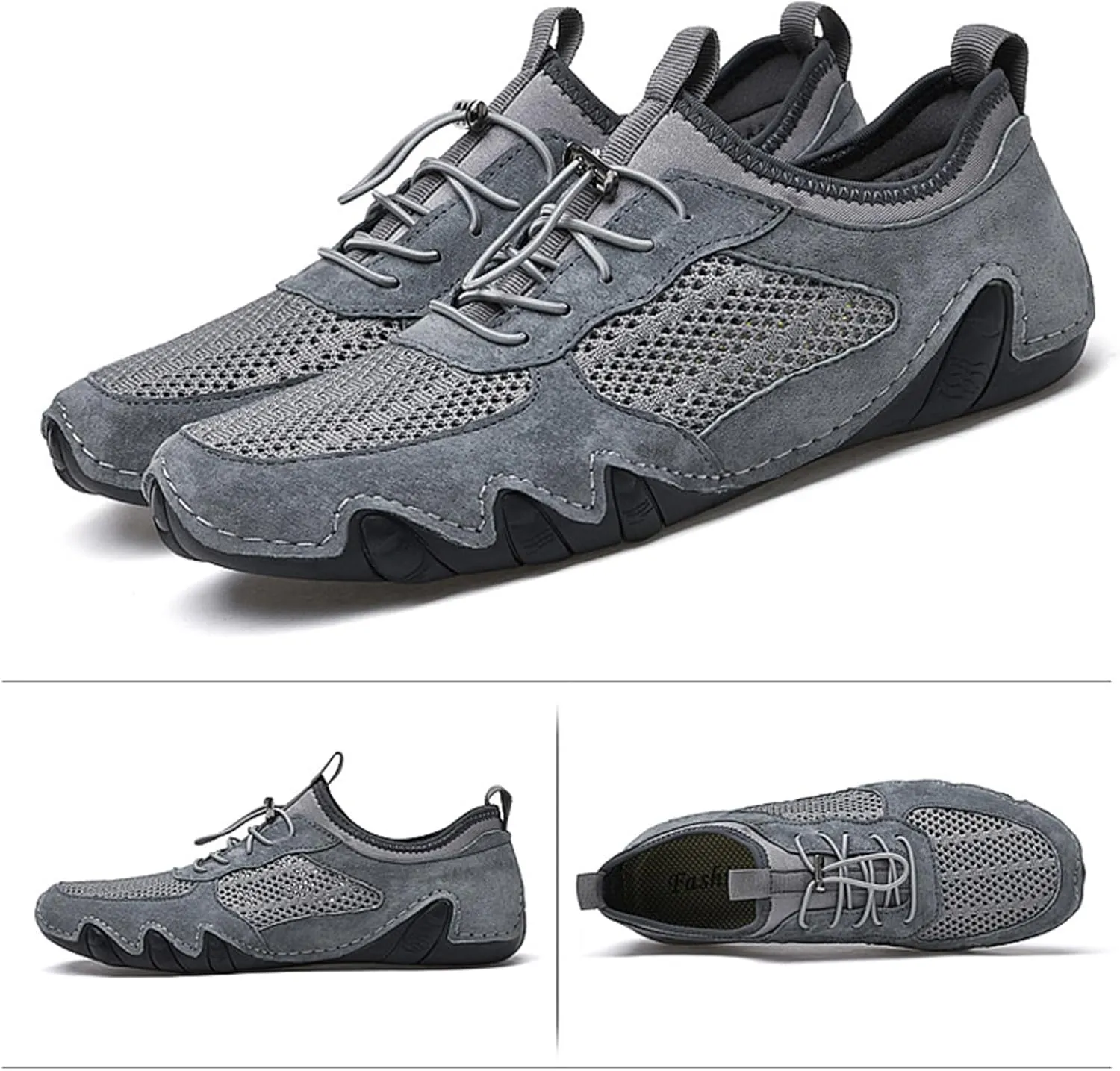 URLECHS Men's Leather Breathable Mesh Loafers,Lightweight Comfortable Slip On Outdoor Casual Shoes Hand Stitched Fashion Sneakers Flat Driving Shoes
