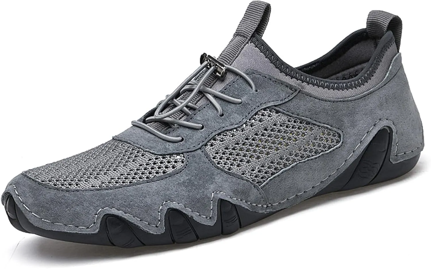 URLECHS Men's Leather Breathable Mesh Loafers,Lightweight Comfortable Slip On Outdoor Casual Shoes Hand Stitched Fashion Sneakers Flat Driving Shoes