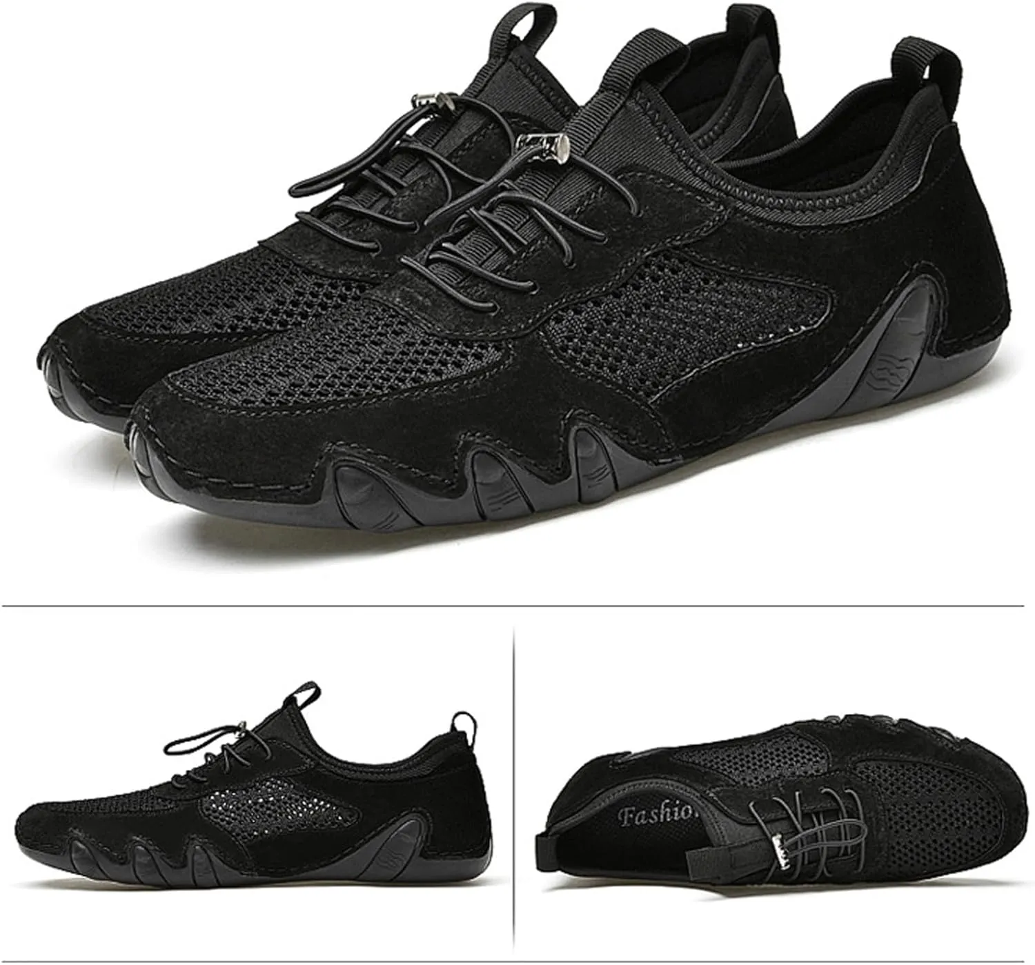 URLECHS Men's Leather Breathable Mesh Loafers,Lightweight Comfortable Slip On Outdoor Casual Shoes Hand Stitched Fashion Sneakers Flat Driving Shoes