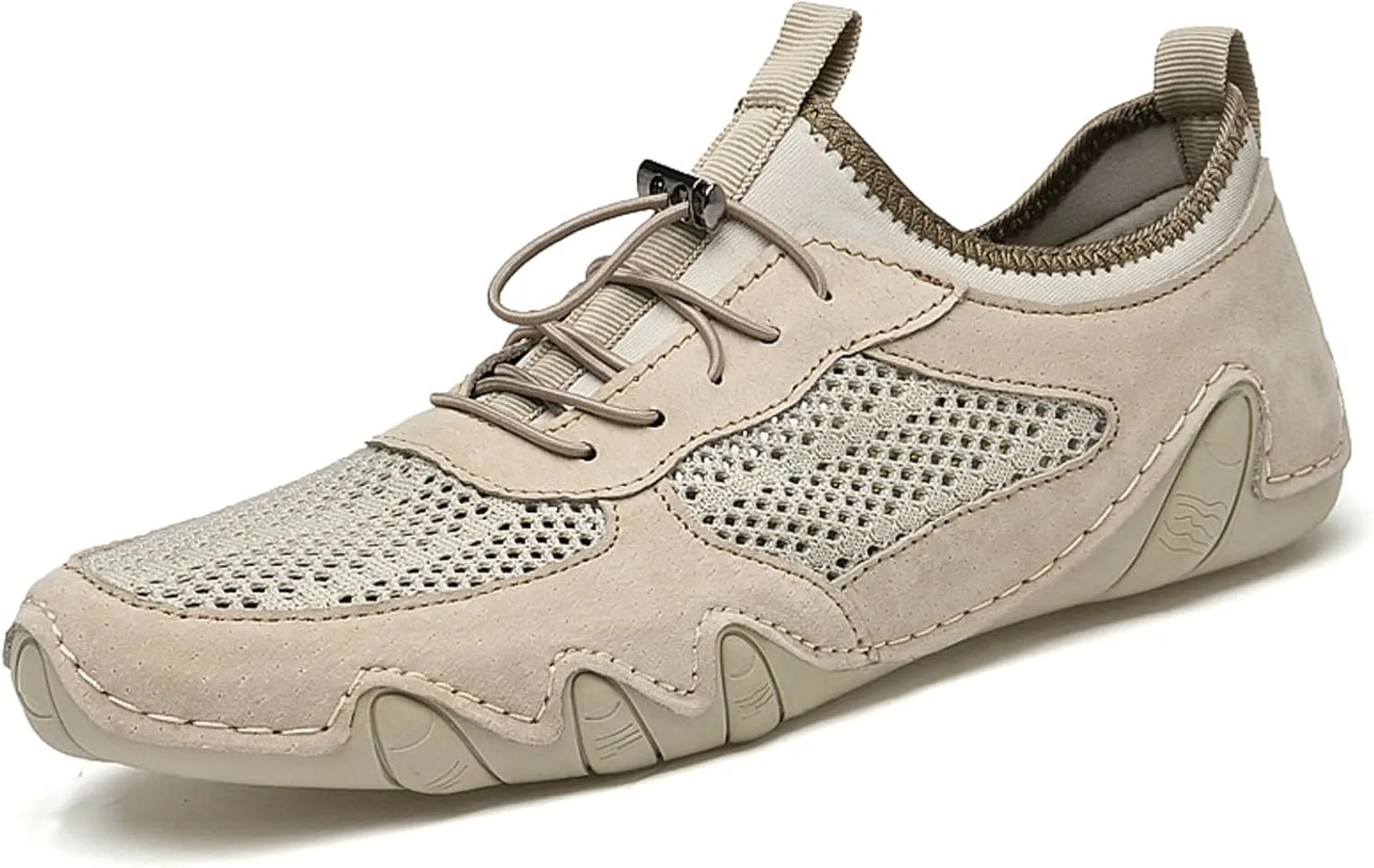 URLECHS Men's Leather Breathable Mesh Loafers,Lightweight Comfortable Slip On Outdoor Casual Shoes Hand Stitched Fashion Sneakers Flat Driving Shoes
