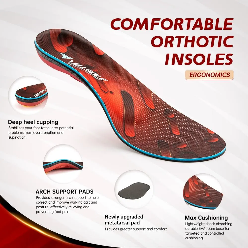 VALSOLE Heavy Duty Support Pain Relief Orthotics - 220  lbs Plantar Fasciitis High Arch Support Insoles for Men Women, Flat Feet Orthotic Insert, Work Boot Shoe Insole, Absorb Shock with Every Step