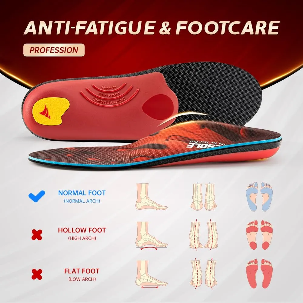 VALSOLE Heavy Duty Support Pain Relief Orthotics - 220  lbs Plantar Fasciitis High Arch Support Insoles for Men Women, Flat Feet Orthotic Insert, Work Boot Shoe Insole, Absorb Shock with Every Step