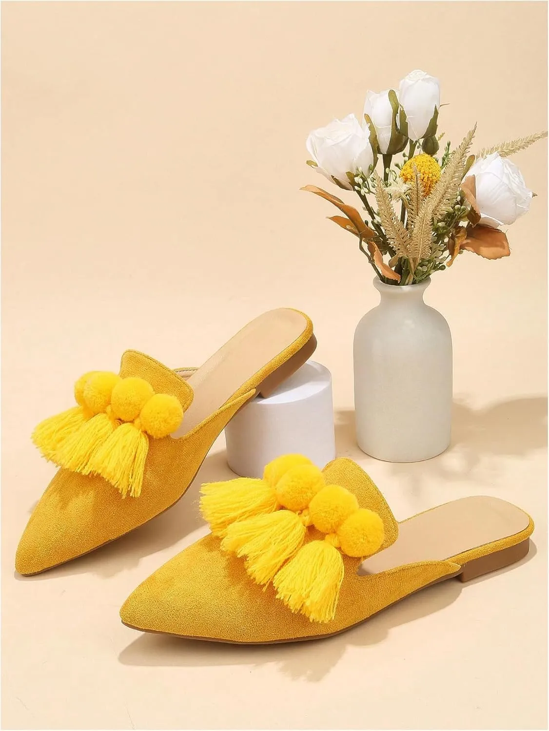 Verdusa Women's Dress Shoes Slip On Flats Comfortable Pointed Toe Mules Dressy Casual Loafers Shoes