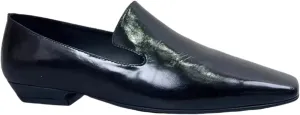 Vintage Metallic Loafers for Women Closed Toe Block Heels Genuine Leather Women's Slip on Flats Shoes Comfort Casual Business Office Work