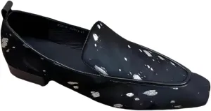 Vintage Metallic Loafers for Women Closed Toe Block Heels Genuine Leather Women's Slip on Flats Shoes Comfort Casual Business Office Work