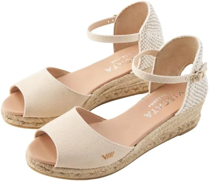 VISCATA Cavall Espadrille Canvas Low Wedges Spain Handmade 2” Heel Women's Open Toe Sandals with Breathable Organic Cotton Canvas and 100% Natural Jute Midsole for all Occasions: Casual, Work, Party
