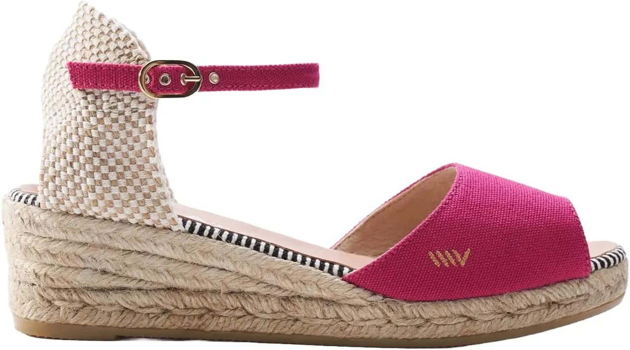 VISCATA Cavall Espadrille Canvas Low Wedges Spain Handmade 2” Heel Women's Open Toe Sandals with Breathable Organic Cotton Canvas and 100% Natural Jute Midsole for all Occasions: Casual, Work, Party