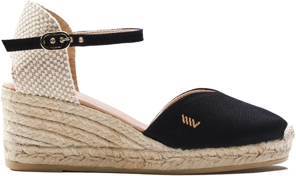 Viscata Reus Canvas Wedge Handmade 2 ½” Heel Women's Sandals with Breathable Cotton Canvas V-cut Vamp and 100% Natural Jute Midsole for all Casual Occasions
