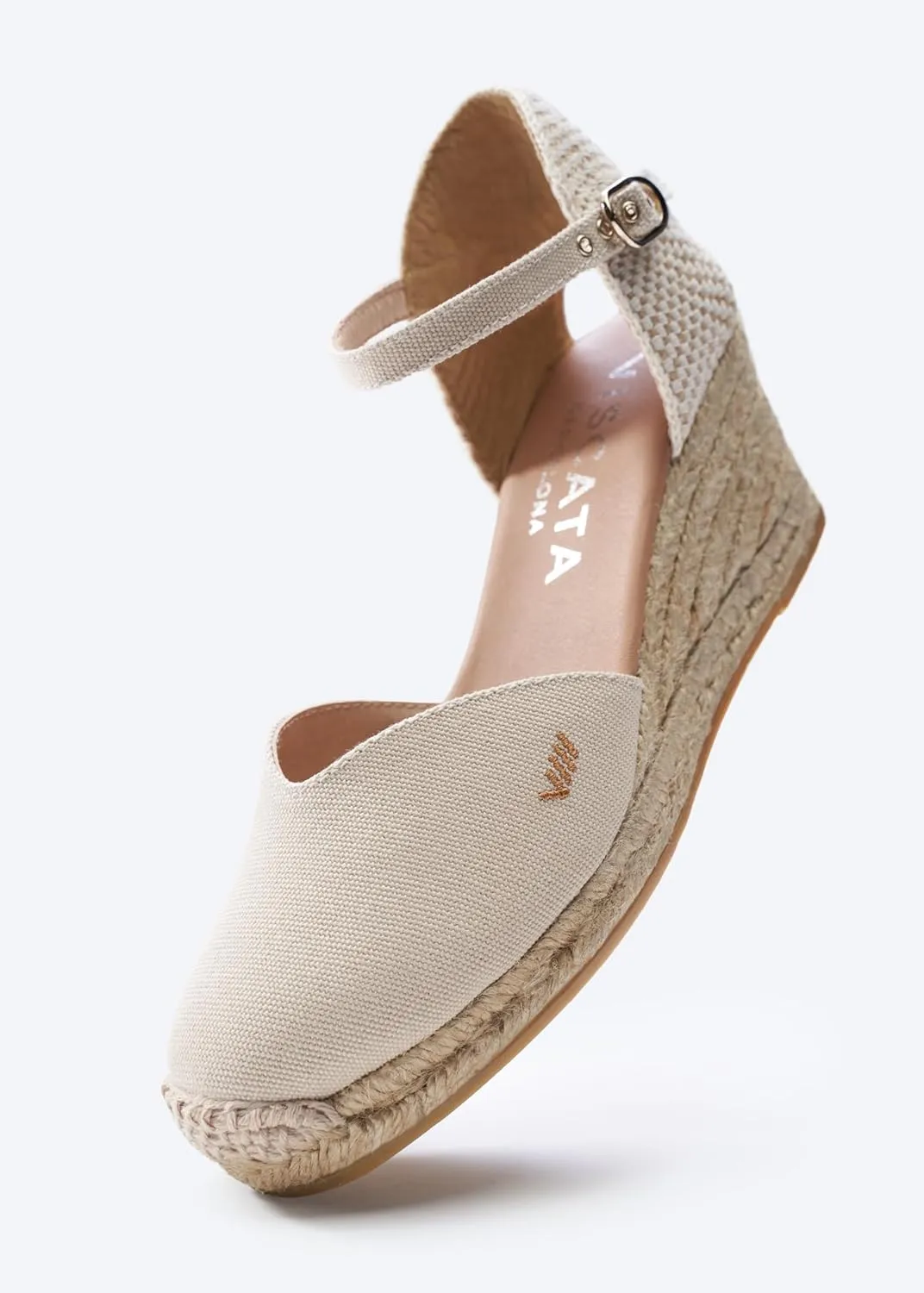 Viscata Reus Canvas Wedge Handmade 2 ½” Heel Women's Sandals with Breathable Cotton Canvas V-cut Vamp and 100% Natural Jute Midsole for all Casual Occasions