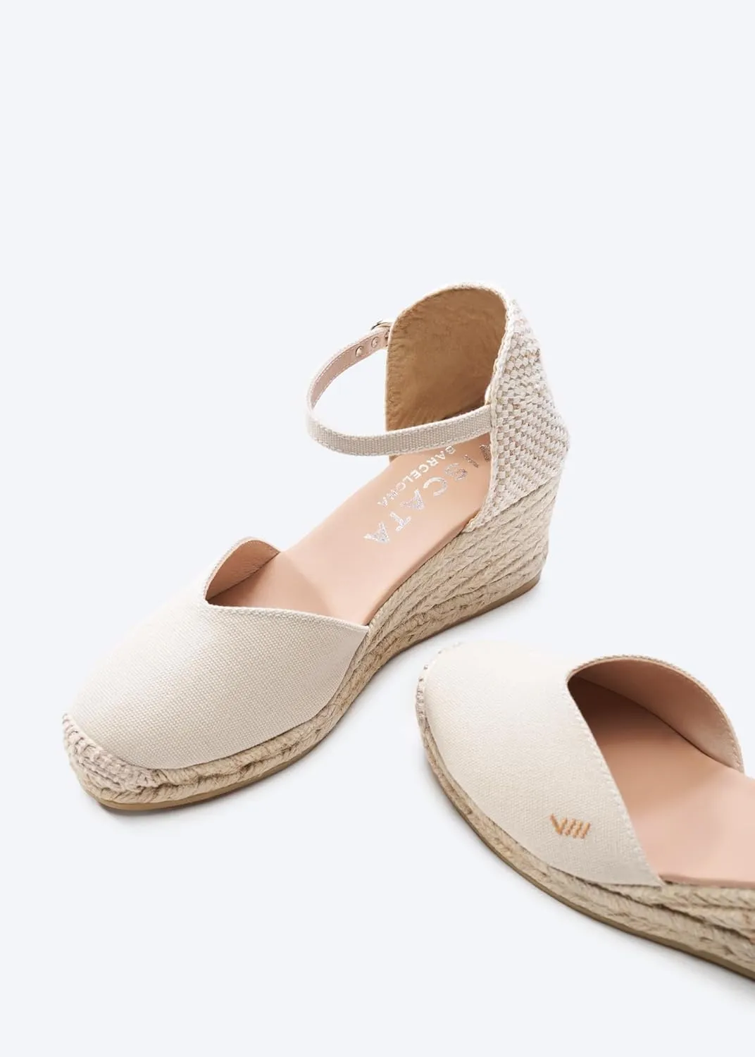 Viscata Reus Canvas Wedge Handmade 2 ½” Heel Women's Sandals with Breathable Cotton Canvas V-cut Vamp and 100% Natural Jute Midsole for all Casual Occasions