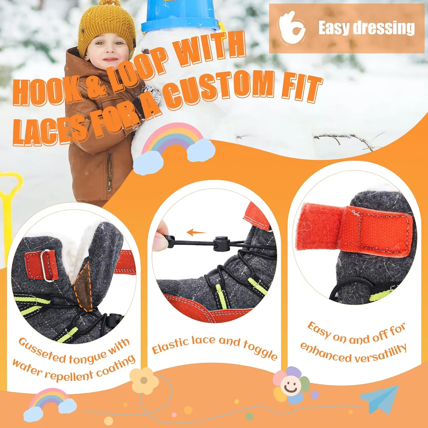 visionreast Boys Girls Wool Lining Snow Boots Winter Walking Boots for Kids Non Slip Unisex-Child Cold Weather Shoes Outdoor Boots