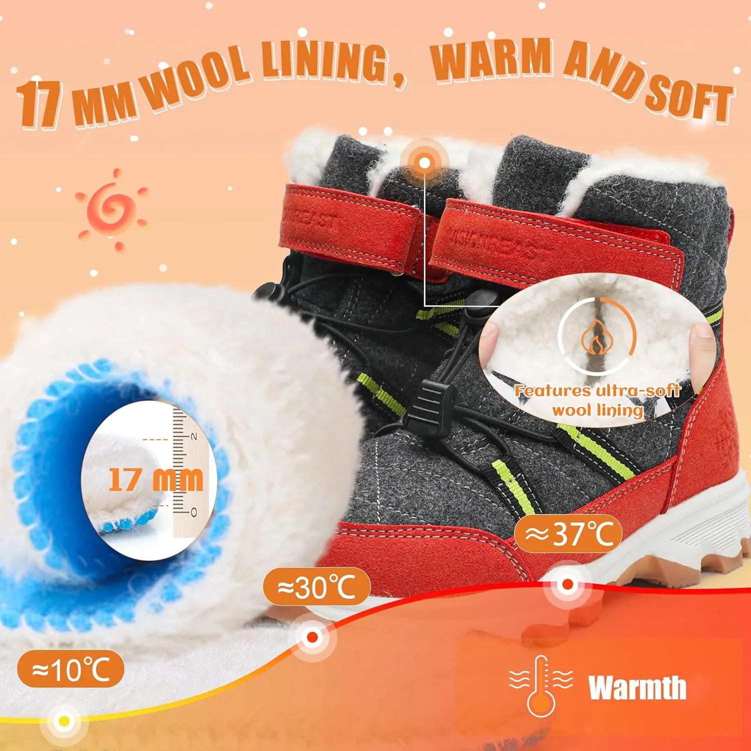 visionreast Boys Girls Wool Lining Snow Boots Winter Walking Boots for Kids Non Slip Unisex-Child Cold Weather Shoes Outdoor Boots
