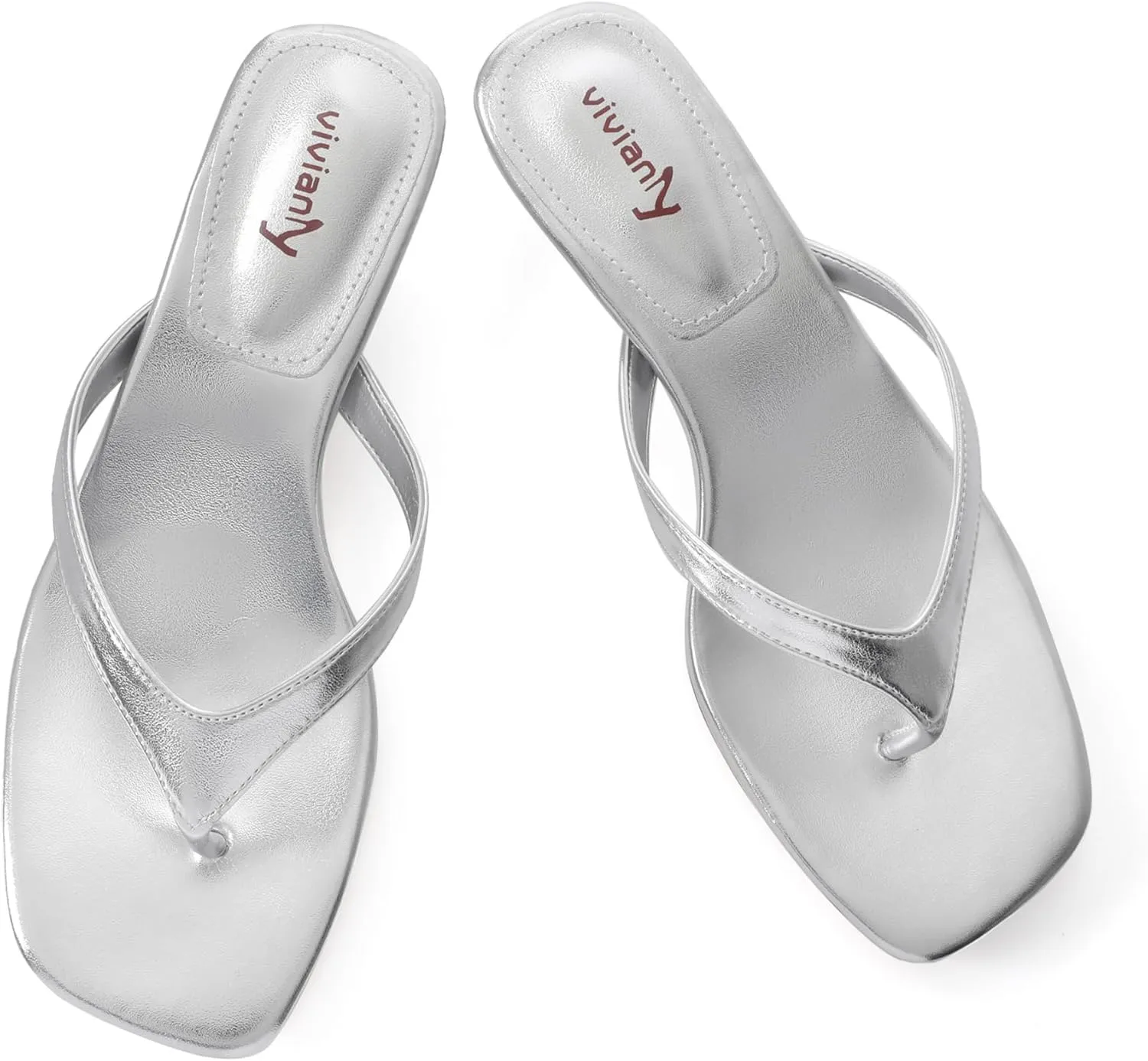 vivianly Women's Flip Flops Kitten Heel Sandals Backless Slippers Stiletto Heel Pinch toe Sandals Slip on Slides Mules