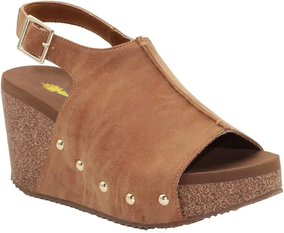 VOLATILE Division Wedge Sandals for Women Featuring Cork Covered Bottom with EVA Insole and Rubber Outsole