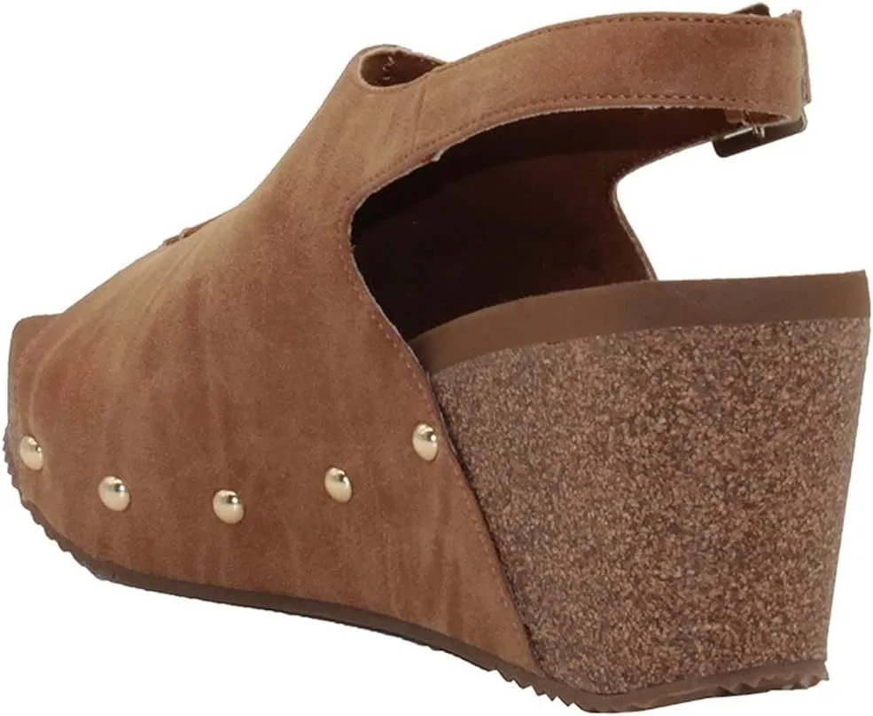 VOLATILE Division Wedge Sandals for Women Featuring Cork Covered Bottom with EVA Insole and Rubber Outsole
