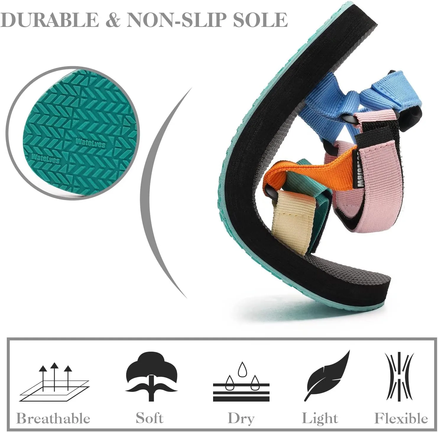 WateLves Womens-Sport-Sandals Outdoor Hiking Sandals with-Arch-Support Comfortable Webbing-Water-Athletic Beach-Sandals for Travel-Walking-Trekking-Camping