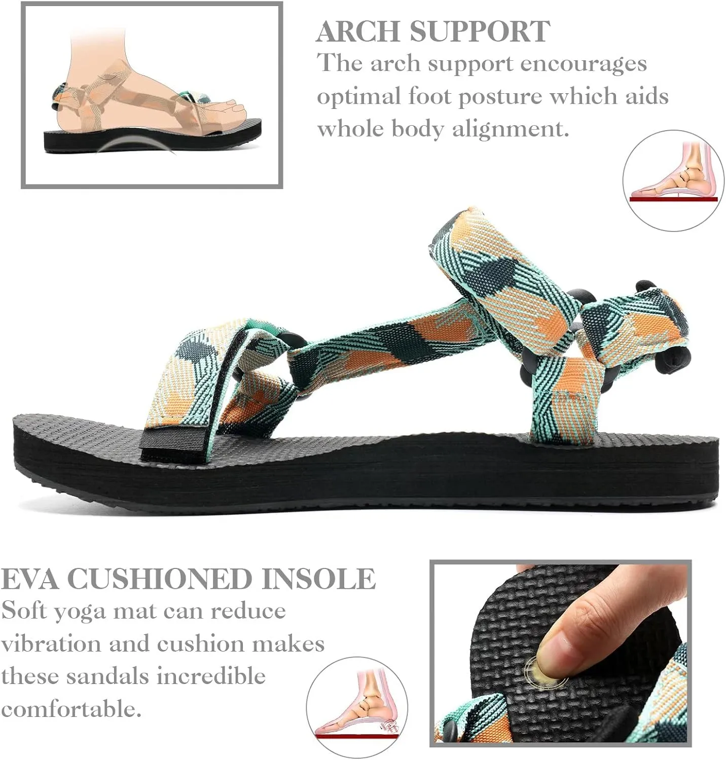 WateLves Womens-Sport-Sandals Outdoor Hiking Sandals with-Arch-Support Comfortable Webbing-Water-Athletic Beach-Sandals for Travel-Walking-Trekking-Camping