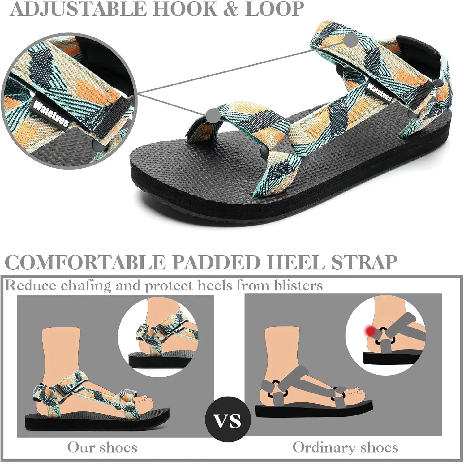 WateLves Womens-Sport-Sandals Outdoor Hiking Sandals with-Arch-Support Comfortable Webbing-Water-Athletic Beach-Sandals for Travel-Walking-Trekking-Camping
