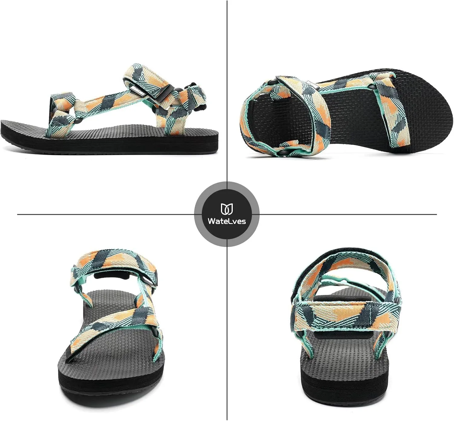 WateLves Womens-Sport-Sandals Outdoor Hiking Sandals with-Arch-Support Comfortable Webbing-Water-Athletic Beach-Sandals for Travel-Walking-Trekking-Camping