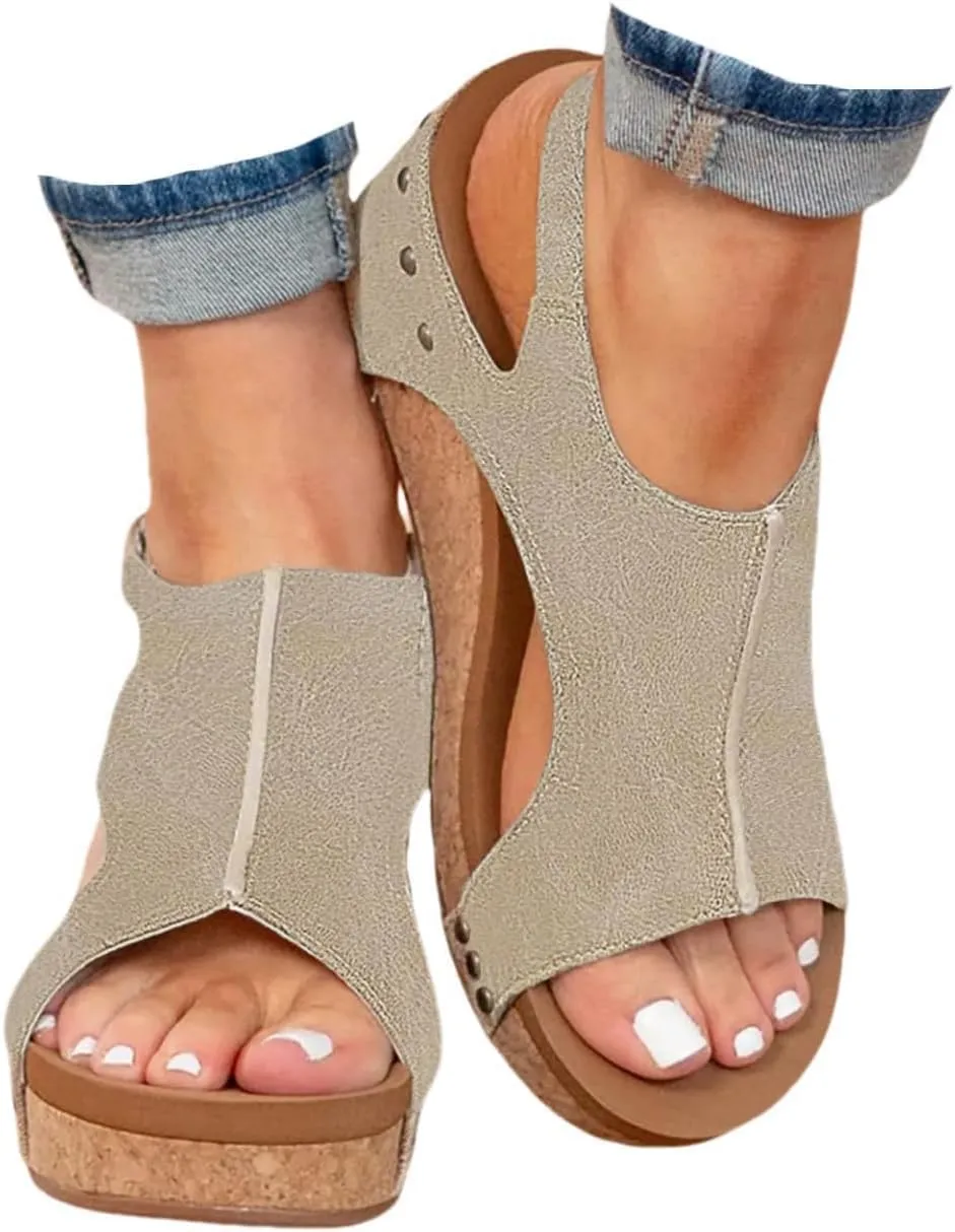 Wedge Sandals for Women 2025 Dressy Platform Open Toe Ankle Strap Espadrilles Wedge Heels Sandals Comfortable Wide Width Boho Summer Beach Sandals Ladies Wedges