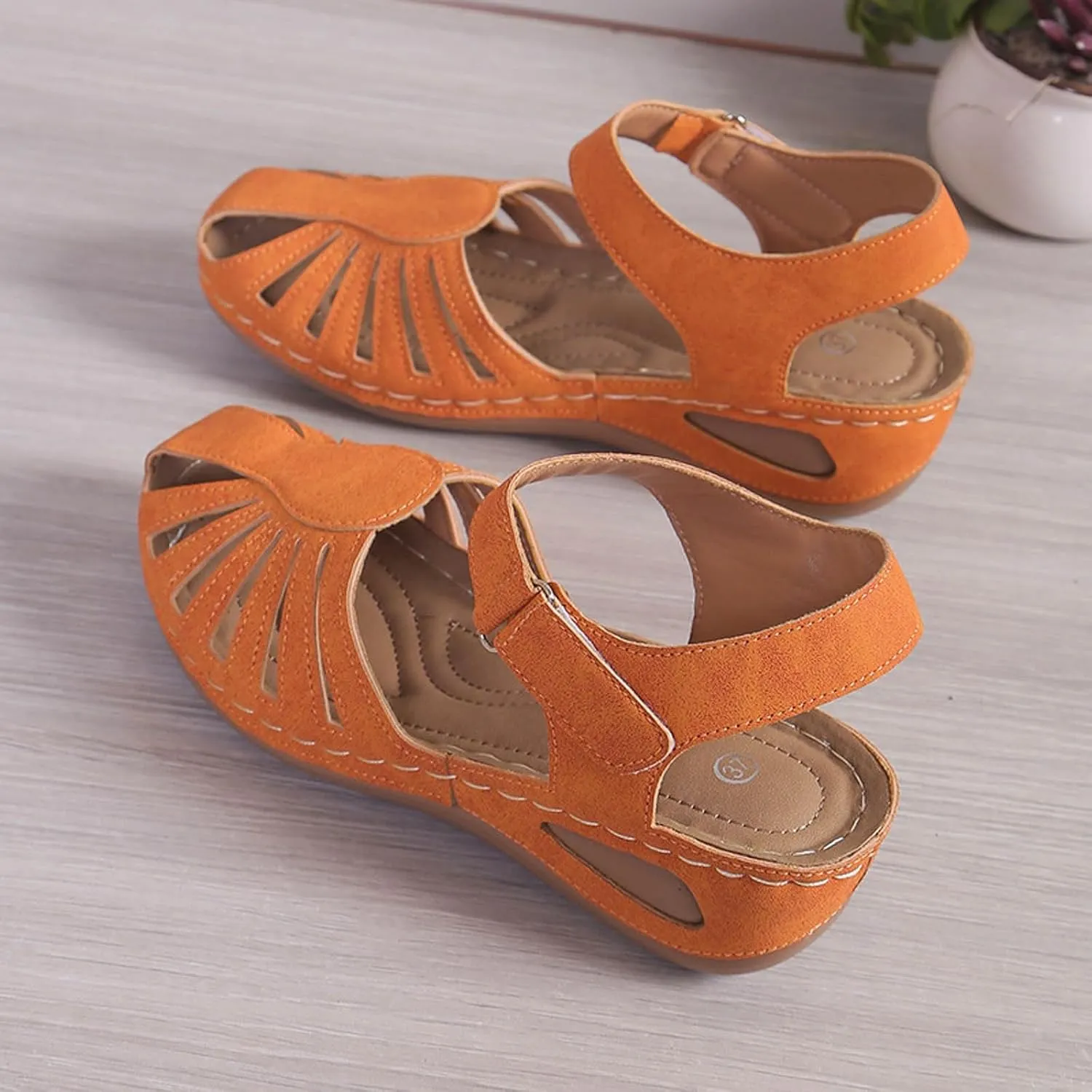 Wedge Sandals For Women 2025 Summer Closed Toe Solid Color Ankle Strap Platform Wedge Shoes Stylish Breathable Casual Low Wedges Walking Strappy Slip on Sandals