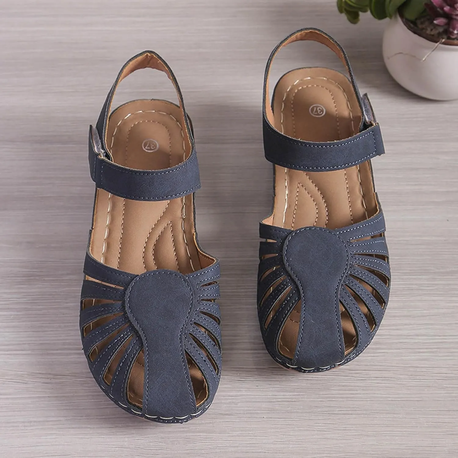 Wedge Sandals For Women 2025 Summer Closed Toe Solid Color Ankle Strap Platform Wedge Shoes Stylish Breathable Casual Low Wedges Walking Strappy Slip on Sandals