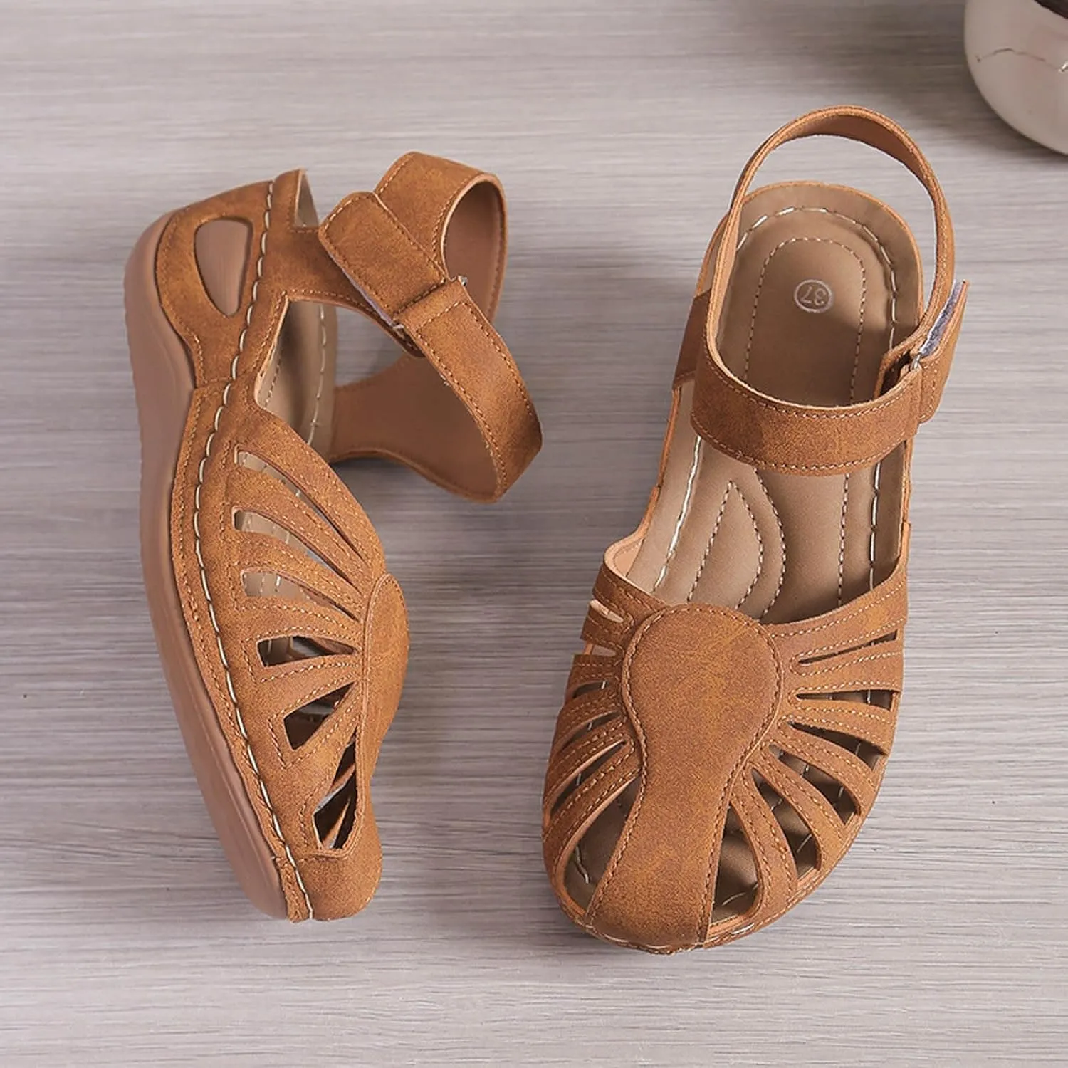 Wedge Sandals For Women 2025 Summer Closed Toe Solid Color Ankle Strap Platform Wedge Shoes Stylish Breathable Casual Low Wedges Walking Strappy Slip on Sandals