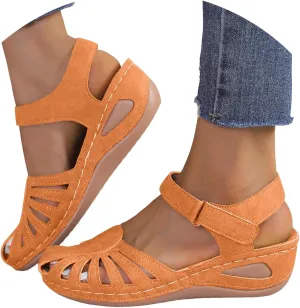 Wedge Sandals For Women 2025 Summer Closed Toe Solid Color Ankle Strap Platform Wedge Shoes Stylish Breathable Casual Low Wedges Walking Strappy Slip on Sandals
