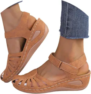 Wedge Sandals For Women 2025 Summer Closed Toe Solid Color Ankle Strap Platform Wedge Shoes Stylish Breathable Casual Low Wedges Walking Strappy Slip on Sandals
