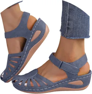 Wedge Sandals For Women 2025 Summer Closed Toe Solid Color Ankle Strap Platform Wedge Shoes Stylish Breathable Casual Low Wedges Walking Strappy Slip on Sandals