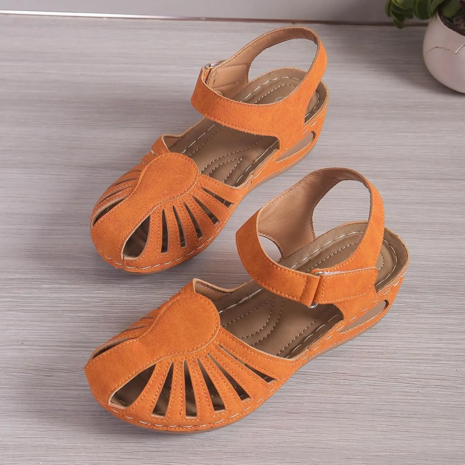 Wedge Sandals For Women 2025 Summer Closed Toe Solid Color Ankle Strap Platform Wedge Shoes Stylish Breathable Casual Low Wedges Walking Strappy Slip on Sandals