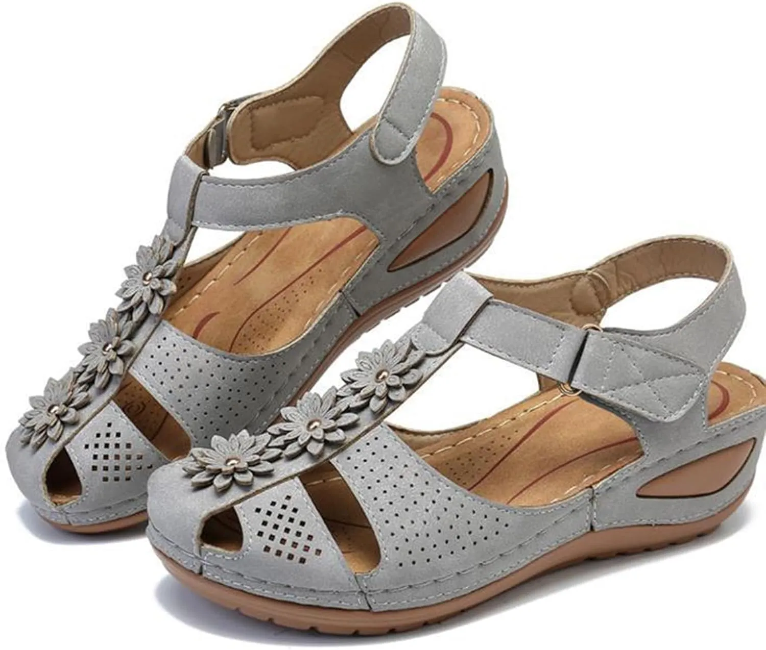 Wedge Sandals for Women Closed Toe Comfortable with Massage Function Outdoor Platform Orthotic Slippers Arch Support Shoes Orthopedic Dressy Summer Buckle Ankle Strap Espadrilles
