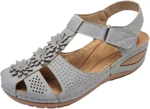 Wedge Sandals for Women Closed Toe Comfortable with Massage Function Outdoor Platform Orthotic Slippers Arch Support Shoes Orthopedic Dressy Summer Buckle Ankle Strap Espadrilles