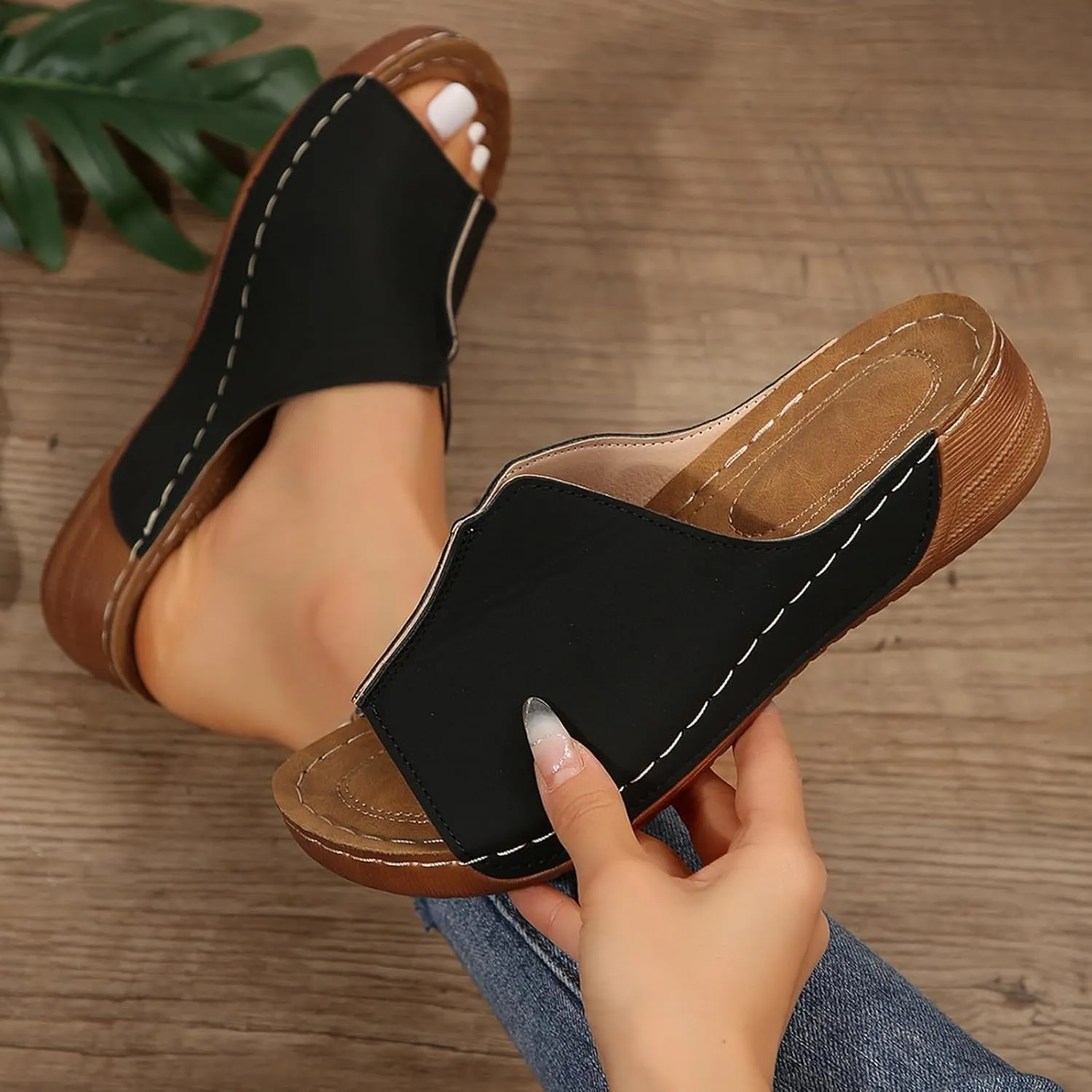 Wedge Sandals for Women Dressy Platform Slides Summer Comfortable Arch Support Slip On Sandals Orthotic Walking Shoes