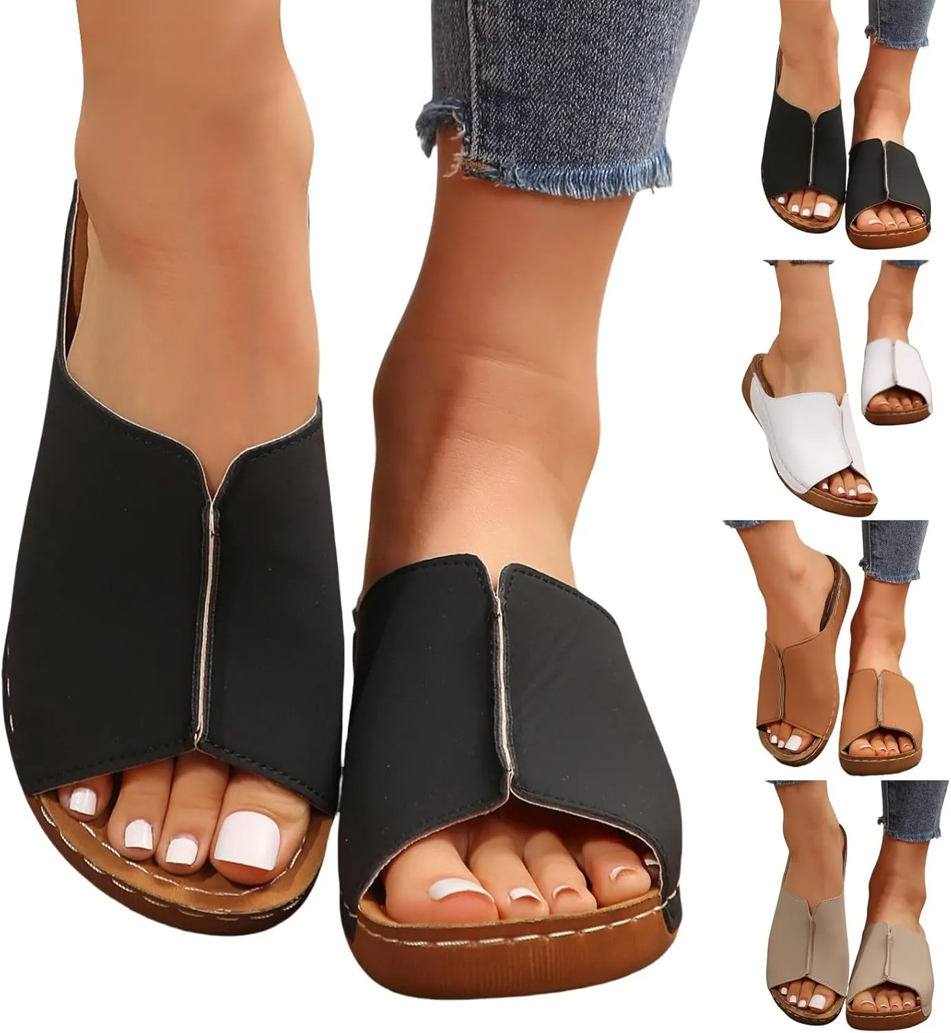 Wedge Sandals for Women Dressy Platform Slides Summer Comfortable Arch Support Slip On Sandals Orthotic Walking Shoes