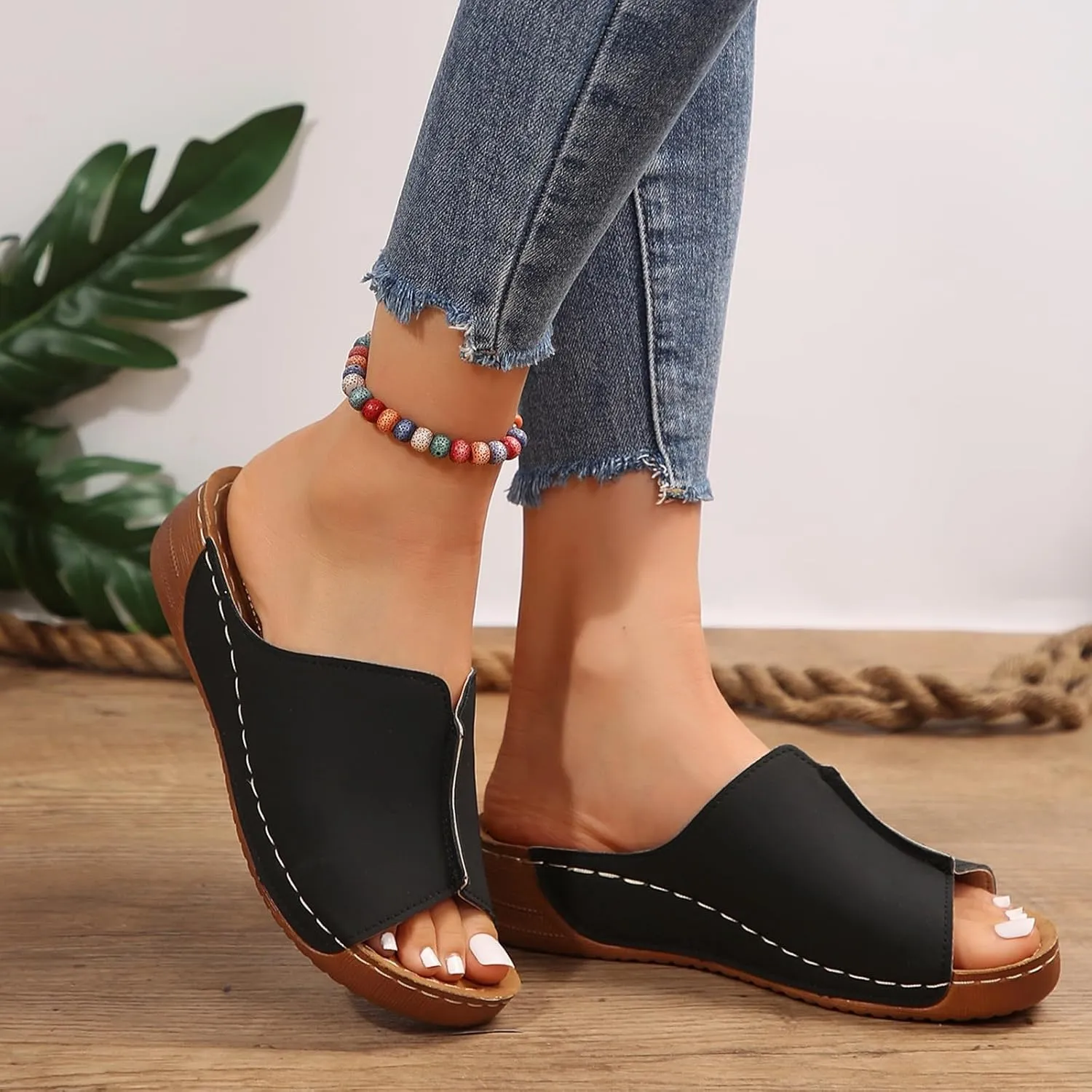 Wedge Sandals for Women Dressy Platform Slides Summer Comfortable Arch Support Slip On Sandals Orthotic Walking Shoes