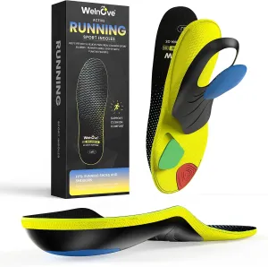 Welnove Plantar Fasciitis Insoles – Sport Arch Support Insoles for Running, Hiking & Standing All Day – Shock Absorption, Heel Pain Relief Heel Spur Insert for Sneakers & Boots(Black,S)